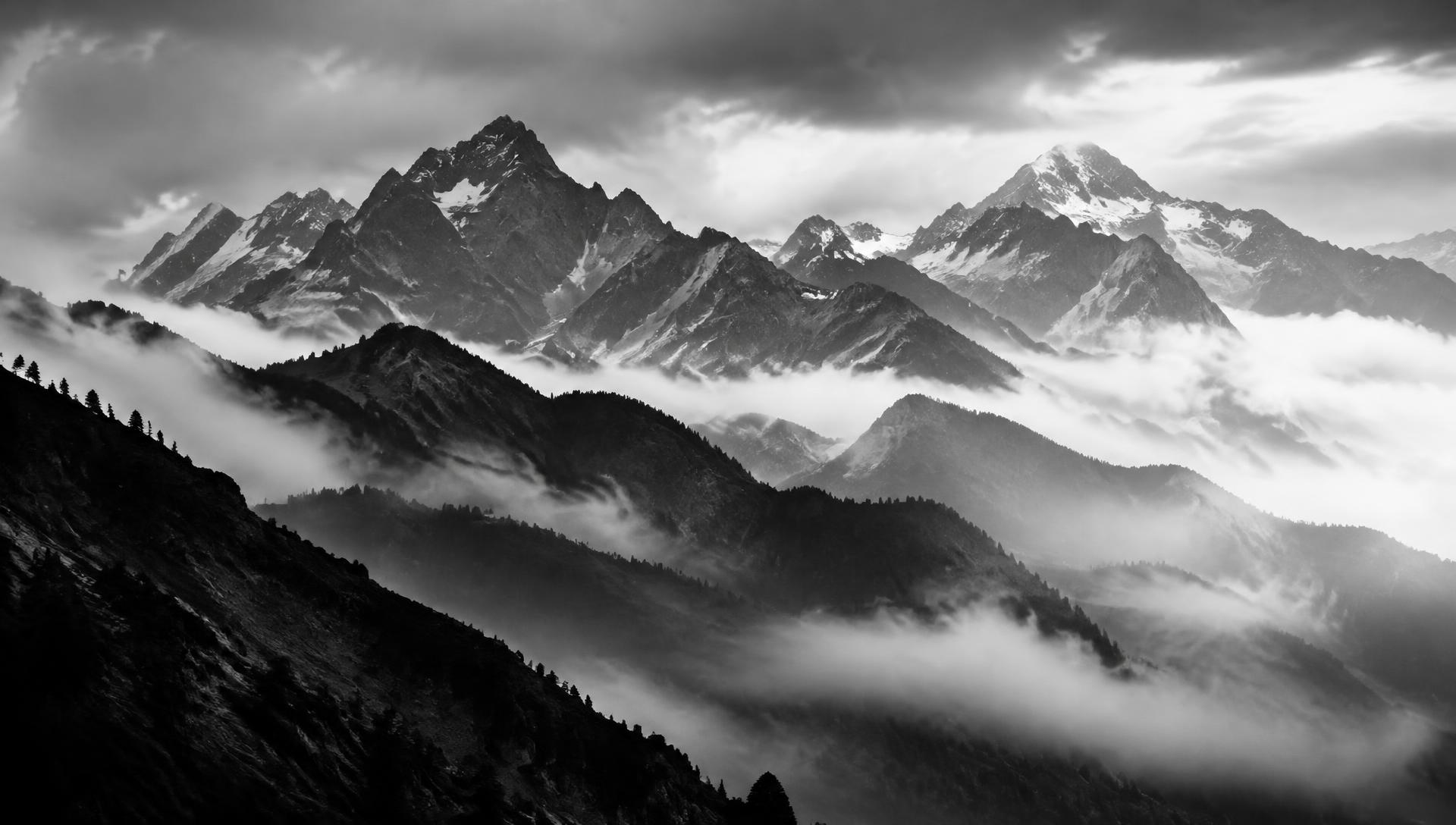 Mountain ridges in mist